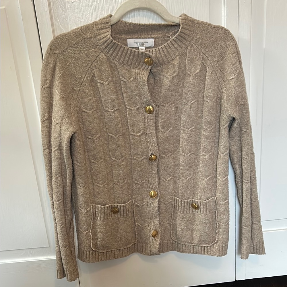 Rosetta Getty Beige Cable Knit Button-Front Cardigan